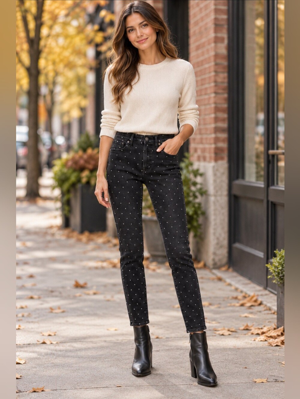 Madewell Black Silver Polka Dot High Rise Skinny Ankle Length Jeans Size 26